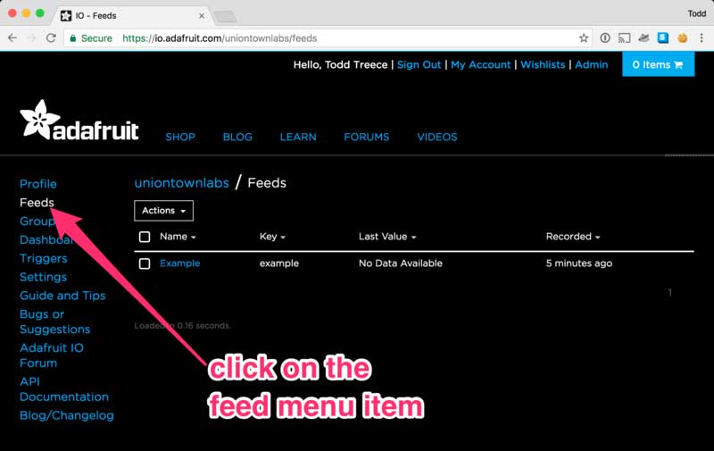 Click on the Feed Menu Item